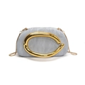 Light blue pleated clutch bag with large gold metal handle and removable chain strap - Light Gray