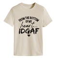 Beige crew neck cotton T-shirt featuring a heart icon and From The Bottom slogan - S / Sand (Black Letters)