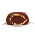 Elegant burgundy velvet evening clutch bag with gold C-shaped metal buckle and chain strap - Red