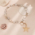 Detail view of natural shell necklace featuring a gold starfish and pearl pendant - Gold Necklace(6495)