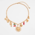 Collana dorata con ciondoli a tema oceano, stella marina, conchiglia e smalto - 07033-Elementi Tropicali Estivi (07033) / Oro