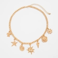 Collana dorata tema oceano con ciondoli a stella marina e conchiglia su catena - 07026-Elementi in Stile Oceano (07026) / Oro