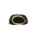 Pochette de soirée noire avec strass, poignée fer à cheval dorée et bandoulière - Noir