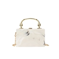 Rectangle acrylic evening bag with white marble texture and gold metal handle - Cream