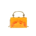 Orange marble acrylic clutch bag with golden top handle and detachable chain strap - Orange