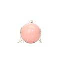 Spherical evening clutch bag in pink glossy finish with gold chain strap for women - Pink