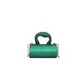 Mini cylindrical handbag in metallic green with frosted finish and gold chain strap - Green