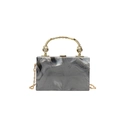 Gray marble acrylic evening clutch bag with gold round handle and metal chain strap - Gray