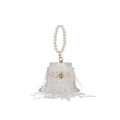 Elegant white ostrich feather evening bag with pearl handle and gold chain strap - White