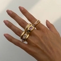 Luxurious gold-plated ring set featuring pink and purple zircons for elegant stacking - Light Gold Gemstone Rings (6010)