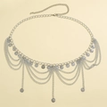 Catena da vita multistrato in metallo argento con ciondoli a moneta vintage e chiusura - Stile Ciondolo Moneta (01577-E5) / Argento