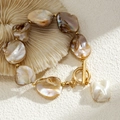 Baroque irregular pearl necklace with gold star and toggle clasp bohemian style - Gold + White Bracelet Style (02487)
