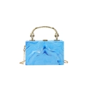 Blue marble pattern acrylic clutch box bag with gold metal handle and chain strap - Blue