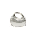 Silver metallic crescent handbag with vertical pleats and thin chain shoulder strap - Silver