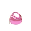 Metallic hot pink acrylic clutch bag with vertical ridges and round cutout handle - Pink