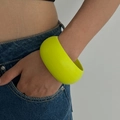 Fashionable wide wooden chunky bangle in vibrant neon yellow matte finish for women - Thick Fluorescent Green