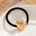 Coletero elástico negro con lujoso dije de corazón dorado y patrón acolchado - Textura de Rejilla Corazón Dorado (0080)