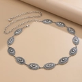 Catena da vita bohémien in metallo argentato con placche ovali a rilievo e chiusura - Argento Antico (01703)