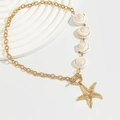 Bohemian gold chunky chain necklace with cream shells and large starfish pendant - Gold Starfish Spiral Shell Necklace Style (06661)
