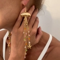 Pendientes bohemios de medusa y estrella de mar dorada con borlas y cuentas de colores - Dorado / Estilo Medusa Estrella de Mar (3569)