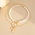 Baroque pearl layered necklace set with heart fish charms and good luck horseshoe pendant - Boots/Fishbone/Pearl Style (06005) / Gold