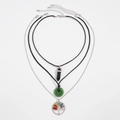 Three-piece bohemian necklace set with black stone pendant and tree of life charm - 3-Layer Hexagon Pillar Peace Buckle Life Tree Set (05884)