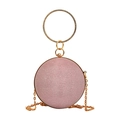 Pochette da sera sferica rosa glitterata con manico ad anello con strass dorati e catena - Rosa