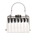 Silver mirror acrylic box clutch bag with vertical pleats and metallic chain strap - Vertical Stripe Silver