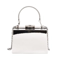 Silver metallic acrylic evening bag with top handle and chain strap in trapezoid shape - Plain Silver