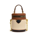 Mini borsa a secchiello tricolore in pelle martellata con tracolla a catena oro - Marrone Blu