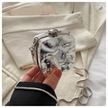 Zilveren metallic spiegel box mini crossbody tas detail, chique vloeibare textuur tas. - Spiegel Vloeistof Stijl / Onregelmatig vierkant / Gegolfd vierkant zilverkleurig