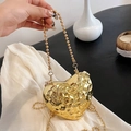 Borsa da sera a cuore dorata in metallo con trama martellata e manico a catena a sfere - Stile 2 Oro