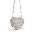 Mini borsa da sera a forma di cuore argento con strass scintillanti e catenella - Stile Full Strass (Stile 1 Argento)