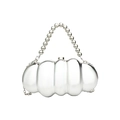 Silver metallic caterpillar evening bag with beaded handle and high-gloss mirror finish - Style 2 Silver