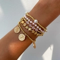 Set di bracciali elastici bohémien con perline a stella, perle e ciondolo a moneta - Set Medaglia Religiosa Stella Rosa (06117)