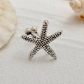 Vintage starfish ear cuff in retro silver finish with detailed oceanic texture - Antique Silver Sea Star Style (03550)
