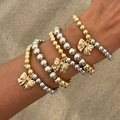 Bracelets empilables en perles métalliques avec pendentifs nœuds en or et argent pour femmes - Couleur Mélangée Or et Argent (05985)
