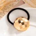 Chic black hair tie with large geometric gold metallic bead in minimalist style - Round Faceted Ball / Gold-0062