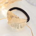 Elegante elastico per capelli con foglia in metallo dorato e corda nera spessa da donna - Stile Doppia Foglia d'Oro (0064)