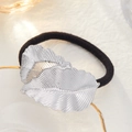 Elastico per capelli nero con ornamenti in metallo argentato a forma di doppia foglia - Stile Doppia Foglia d'Argento (0064)