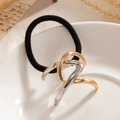 Ponytail holder with black elastic band and intertwined gold and silver geometric metal - Multicolor-0074