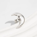 Retro oxidized silver crescent moon stud earring with man-in-the-moon face and ball screw back - Silver Moon Face Style (03555)