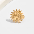 Detail view of retro gold ring featuring sun and moon face embossed celestial design - Gold Sun Moon Face Style (03556)