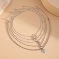 Silver multi-layered necklace set featuring heart pendants and various chain styles - Heart Theme Multi-Layer Style (06026) / Silver
