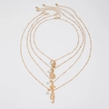 Gold multi-layer necklace with ocean pendants including seahorse, turtle and pearl - Ocean Element/Seahorse Style (06027) / Gold
