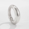 Irregular silver spring bracelet with fluid water ripple texture and hinged closure - Water Ripple Texture Style (02852) / Silver