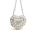 Elegant heart shaped silver clutch bag with pearls and rhinestones on a chain strap - Pearl Border Style (Style 3 Silver)