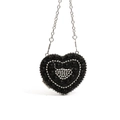 Black heart-shaped evening bag with shimmering rhinestones, pearls, and a silver chain - Style 3 Black