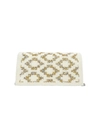 Detail of elegant pearl evening clutch with gold and silver diamond metal studs - White