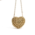Golden heart-shaped mini evening bag encrusted with white rhinestones and a chain - 3D Rhinestone Style (Style 4 Gold)